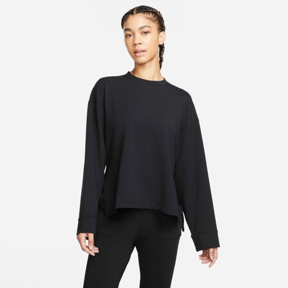 Nike‎ Yoga Dri-FIT crewneck sweatshirt Womens Small Black Long Sleeve Boxy